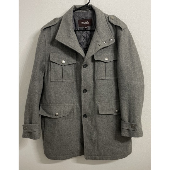 Michael Kors Men's Wool-Blend Knit Bib Insulated Coat Gray Size Large